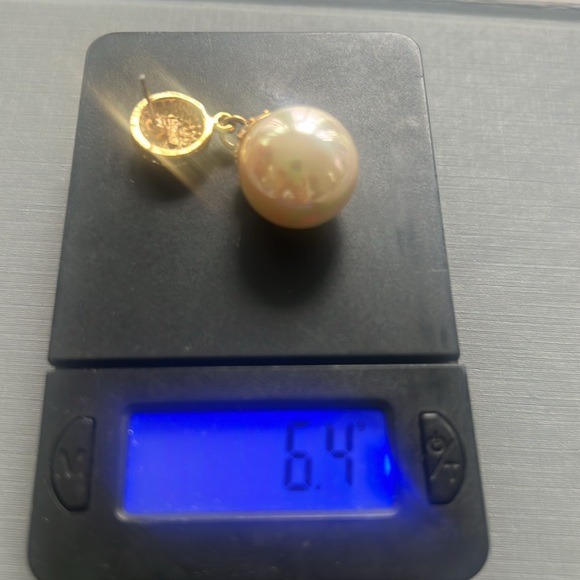 vintage Roman large cream iridescent & crystal pearl drop earrings BEAUTIFUL - Picture 5 of 5